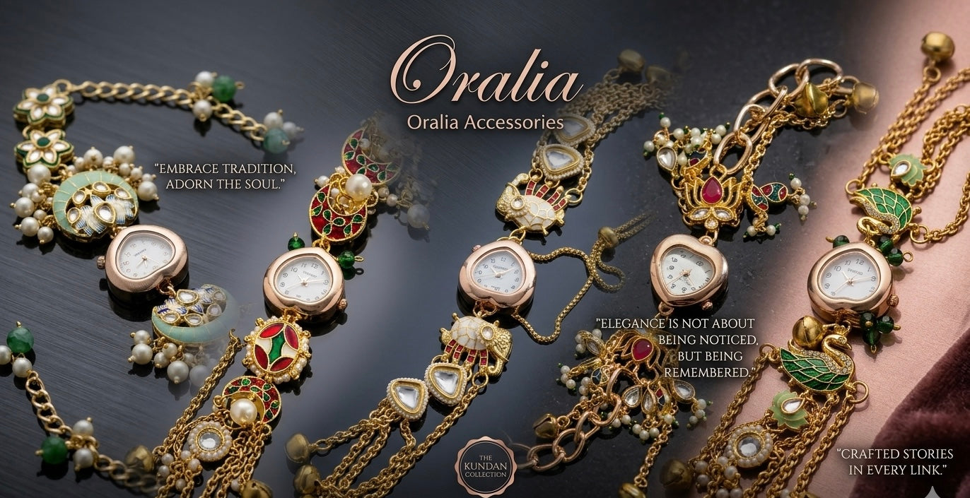 Luxury kundan bracelet watches with pearls and gemstones Indian ethnic accessories Oralia”