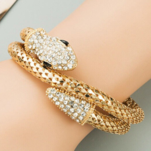 Gold-Plated Stone-Studded Snake Shaped Cuff Bracelet