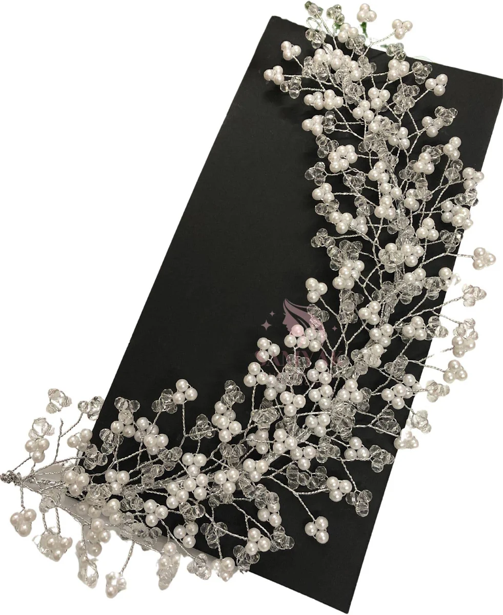 Samyak Women's Crystal Pearl Hair Vine Tiara